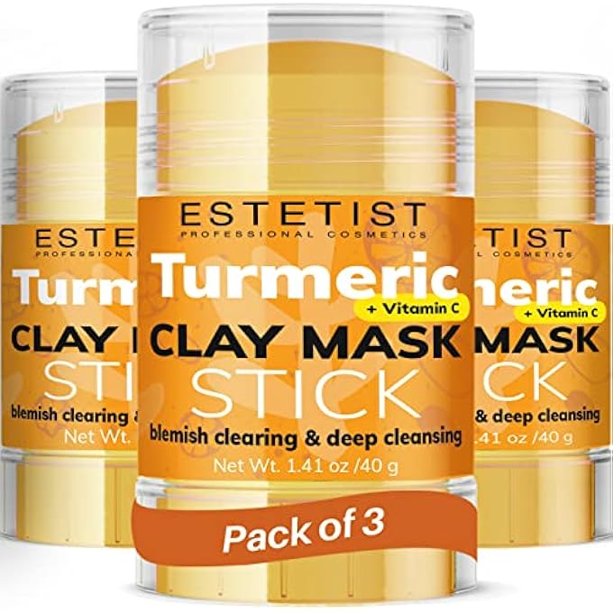 Estetist TURMERIC VITAMIN C CLAY FACE MASK STICK SET FOR DARK SPOTS OIL CONTROL AND BALANCE FACIAL MASK DEEP PORE CLEANSER BLACKHEAD REMOVER ANTI-ACNE TREATMENT FOR ALL SKIN TYPES GIFT PACK OF 3 - Image 1